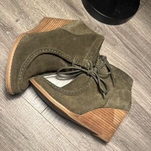 Lucky Brand Olive Wedge Booties